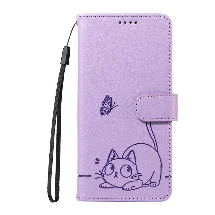 For Honor 400 Global 156.5mm Adorable Cat Embossed Pattern Flip Leather Phone Case(Purple)
