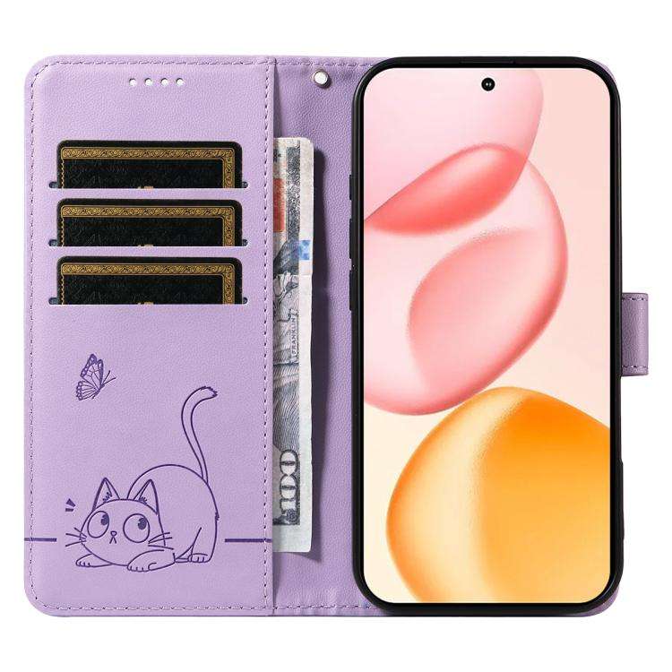 For Honor 400 Global 156.5mm Adorable Cat Embossed Pattern Flip Leather Phone Case(Purple)