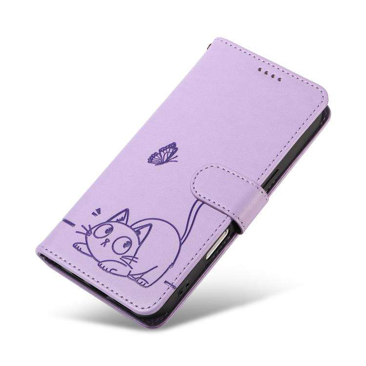 For Honor 400 Global 156.5mm Adorable Cat Embossed Pattern Flip Leather Phone Case(Purple)