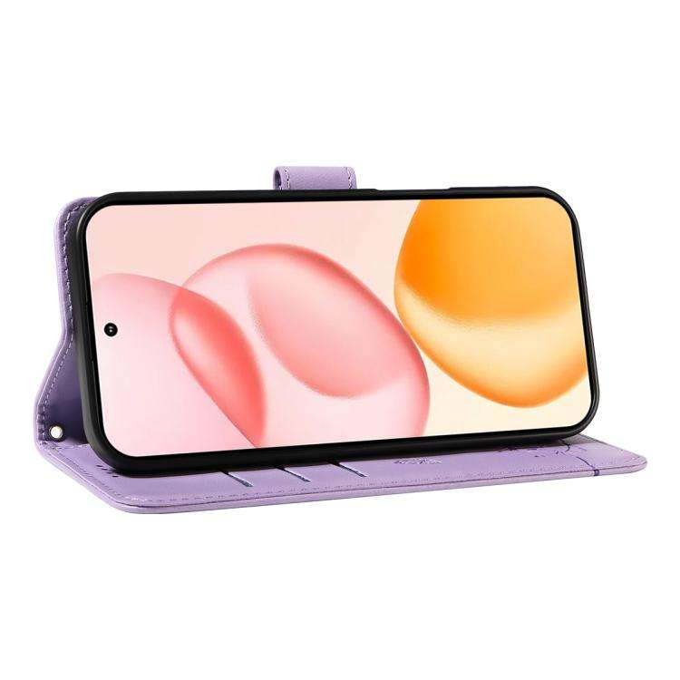 For Honor 400 Global 156.5mm Adorable Cat Embossed Pattern Flip Leather Phone Case(Purple)