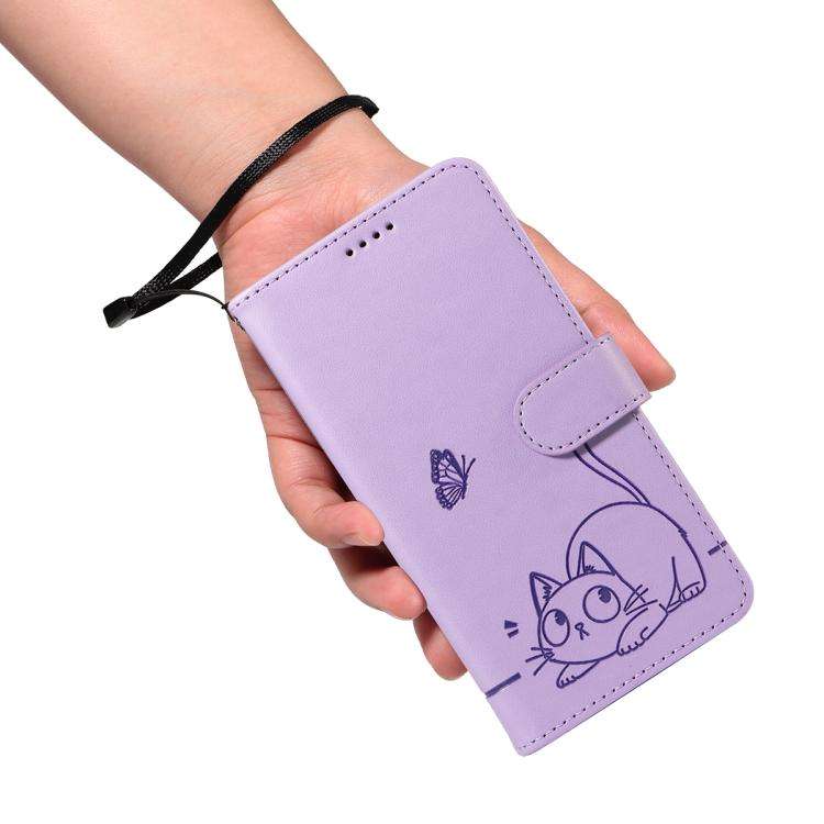 For Honor 400 Global 156.5mm Adorable Cat Embossed Pattern Flip Leather Phone Case(Purple)
