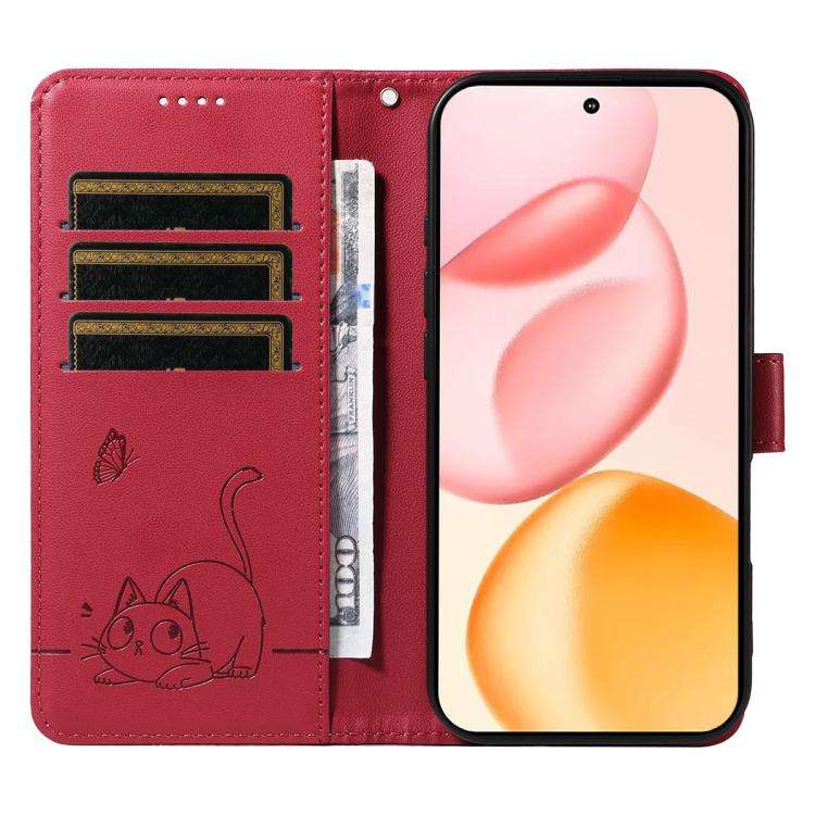 For Honor 400 Global 156.5mm Adorable Cat Embossed Pattern Flip Leather Phone Case(Red)