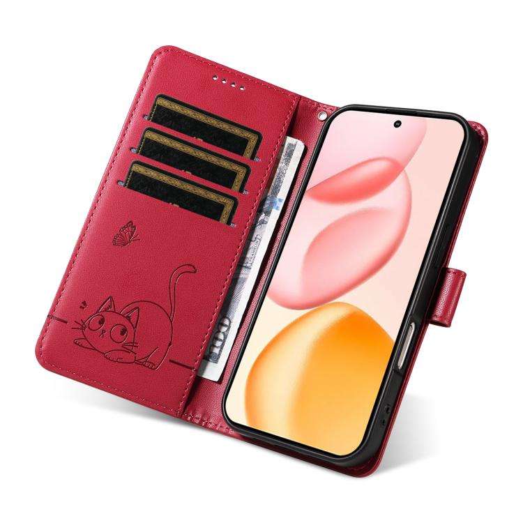 For Honor 400 Global 156.5mm Adorable Cat Embossed Pattern Flip Leather Phone Case(Red)