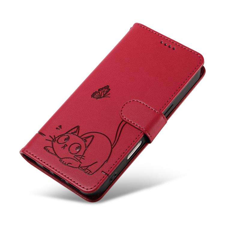 For Honor 400 Global 156.5mm Adorable Cat Embossed Pattern Flip Leather Phone Case(Red)
