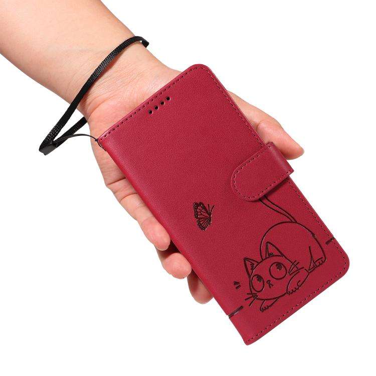 For Honor 400 Global 156.5mm Adorable Cat Embossed Pattern Flip Leather Phone Case(Red)