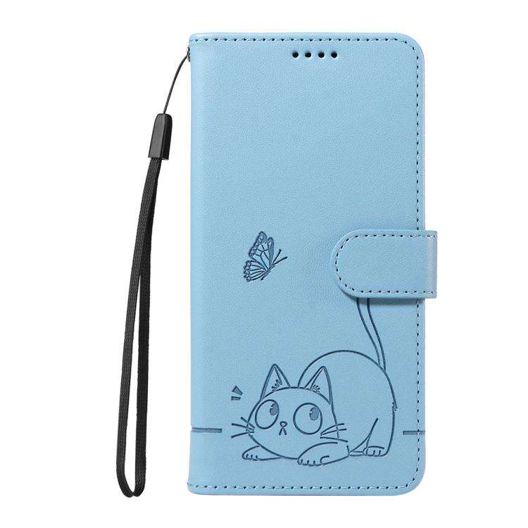 For Honor 400 Global 156.5mm Adorable Cat Embossed Pattern Flip Leather Phone Case(Sky Blue)