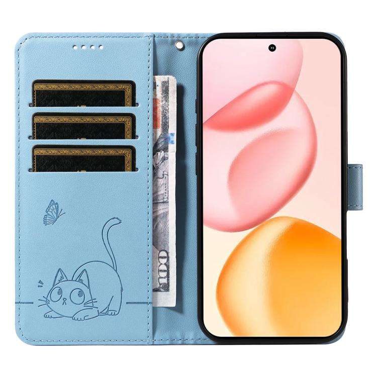 For Honor 400 Global 156.5mm Adorable Cat Embossed Pattern Flip Leather Phone Case(Sky Blue)