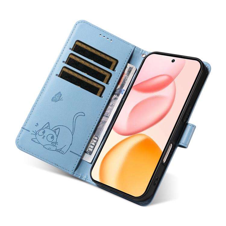 For Honor 400 Global 156.5mm Adorable Cat Embossed Pattern Flip Leather Phone Case(Sky Blue)