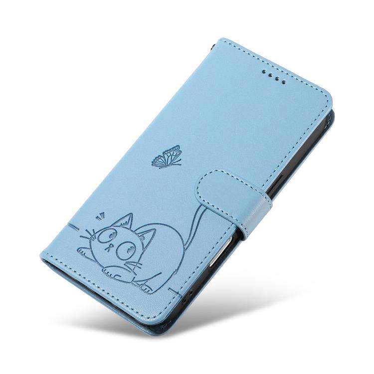 For Honor 400 Global 156.5mm Adorable Cat Embossed Pattern Flip Leather Phone Case(Sky Blue)