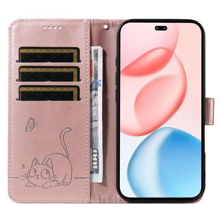 For Honor 400 Pro Global 160.8mm Adorable Cat Embossed Pattern Flip Leather Phone Case(Rose Gold)