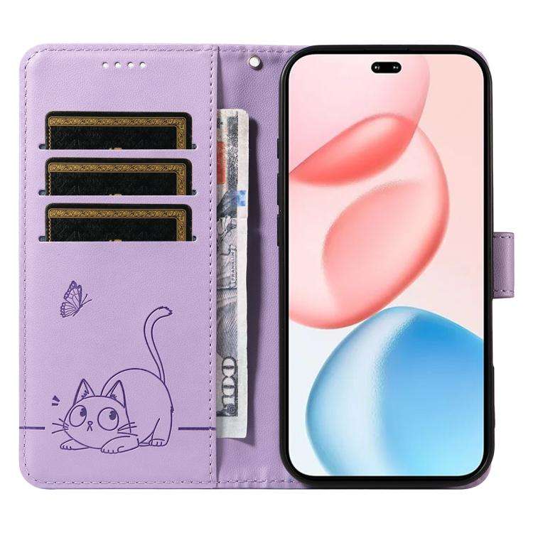 For Honor 400 Pro Global 160.8mm Adorable Cat Embossed Pattern Flip Leather Phone Case(Purple)