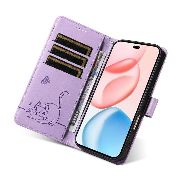 For Honor 400 Pro Global 160.8mm Adorable Cat Embossed Pattern Flip Leather Phone Case(Purple)