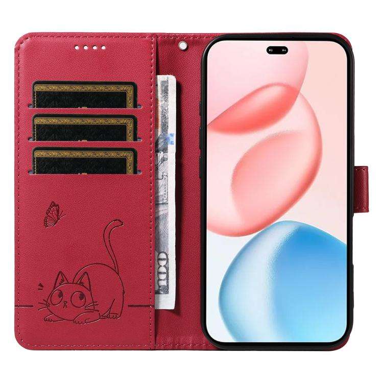 For Honor 400 Pro Global 160.8mm Adorable Cat Embossed Pattern Flip Leather Phone Case(Red)