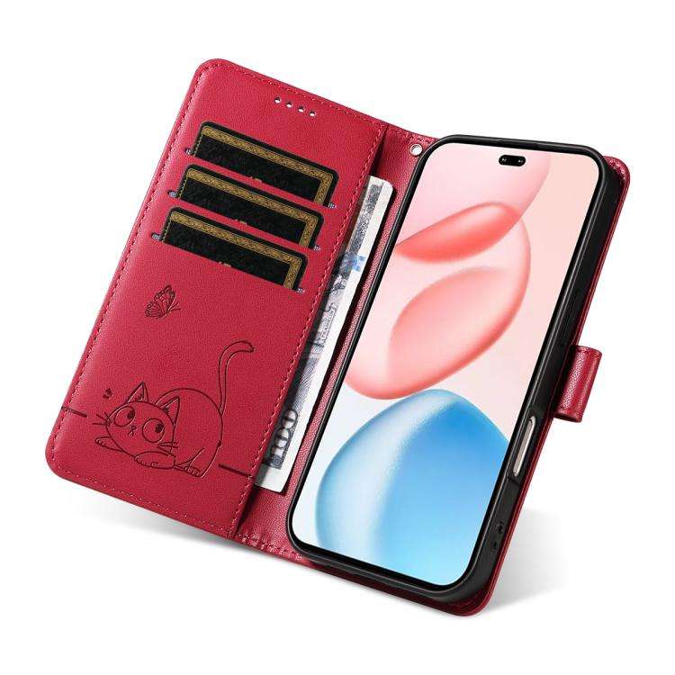 For Honor 400 Pro Global 160.8mm Adorable Cat Embossed Pattern Flip Leather Phone Case(Red)