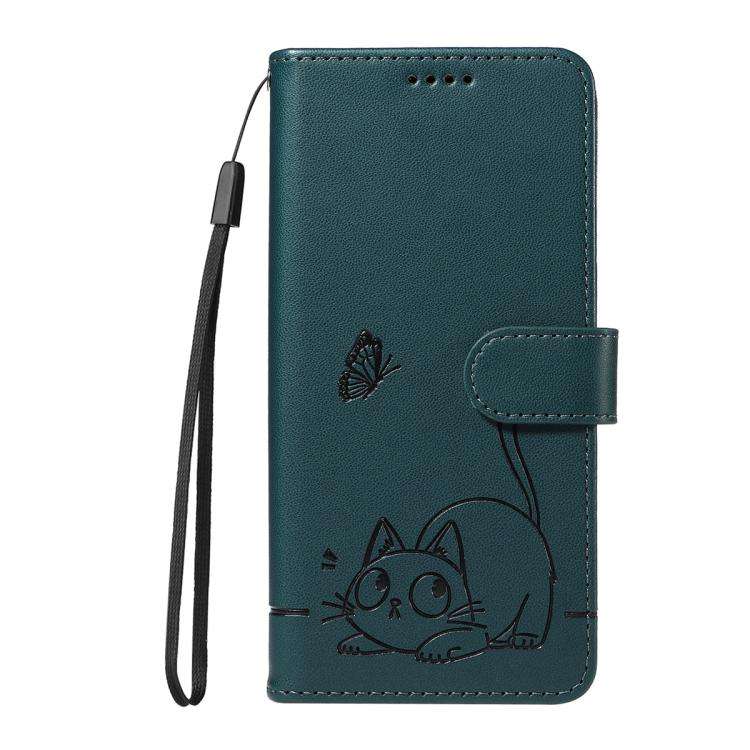 For Honor 400 Pro Global 160.8mm Adorable Cat Embossed Pattern Flip Leather Phone Case(Dark Green)