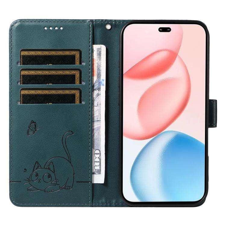 For Honor 400 Pro Global 160.8mm Adorable Cat Embossed Pattern Flip Leather Phone Case(Dark Green)