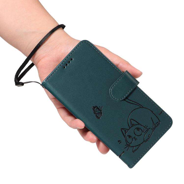 For Honor 400 Pro Global 160.8mm Adorable Cat Embossed Pattern Flip Leather Phone Case(Dark Green)