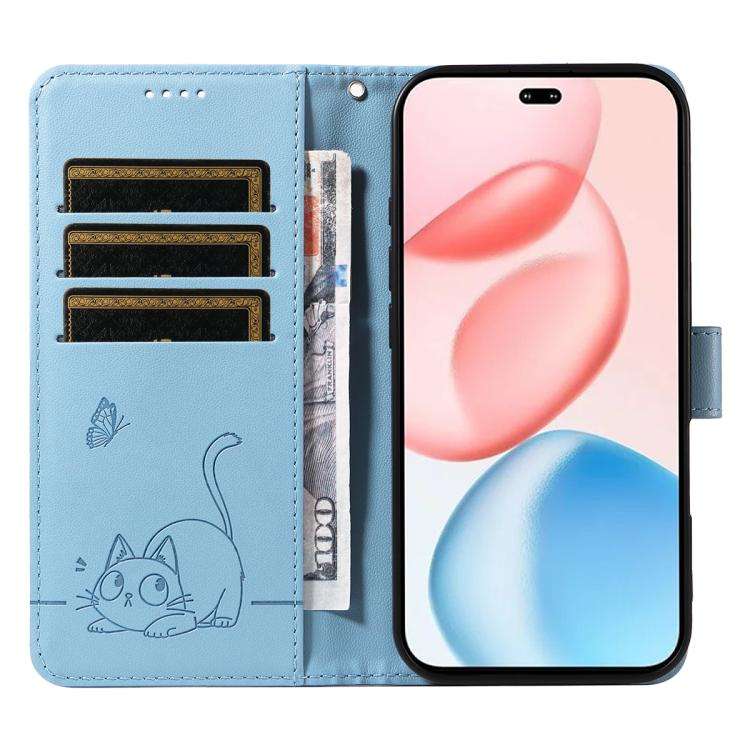 For Honor 400 Pro Global 160.8mm Adorable Cat Embossed Pattern Flip Leather Phone Case(Sky Blue)