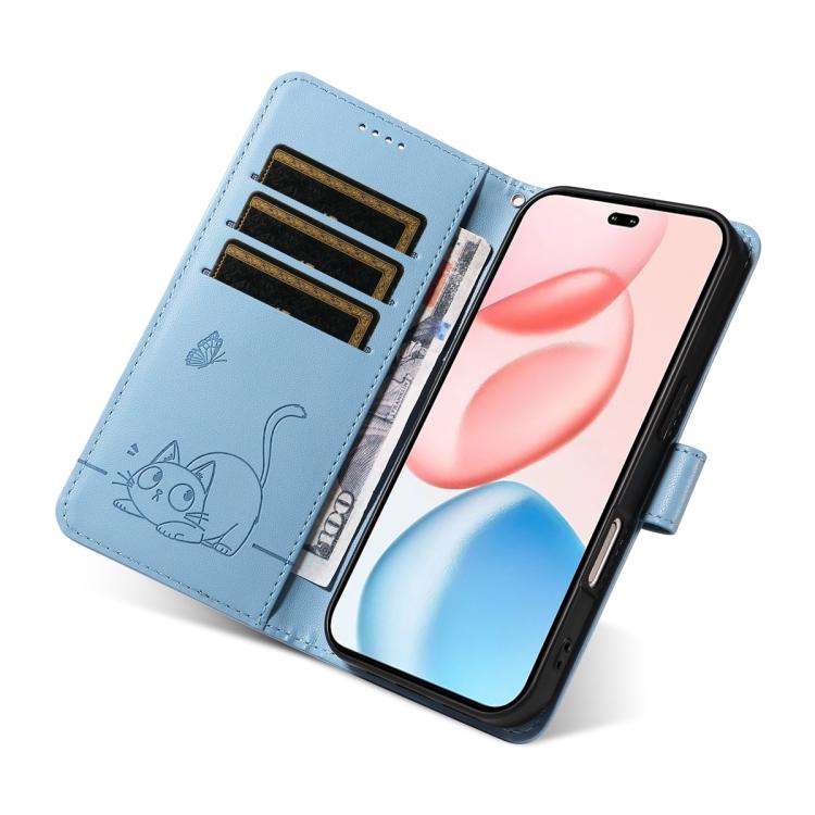 For Honor 400 Pro Global 160.8mm Adorable Cat Embossed Pattern Flip Leather Phone Case(Sky Blue)