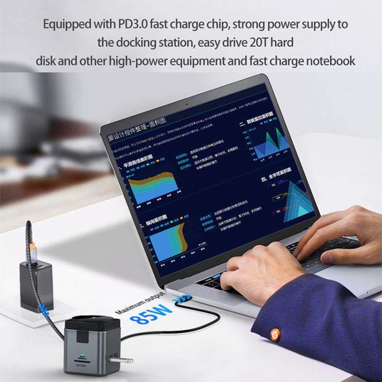 WiWU Wi-W025 9 in 1 HUB Docking Station Magnetic 15W Wireless Charger(Grey)