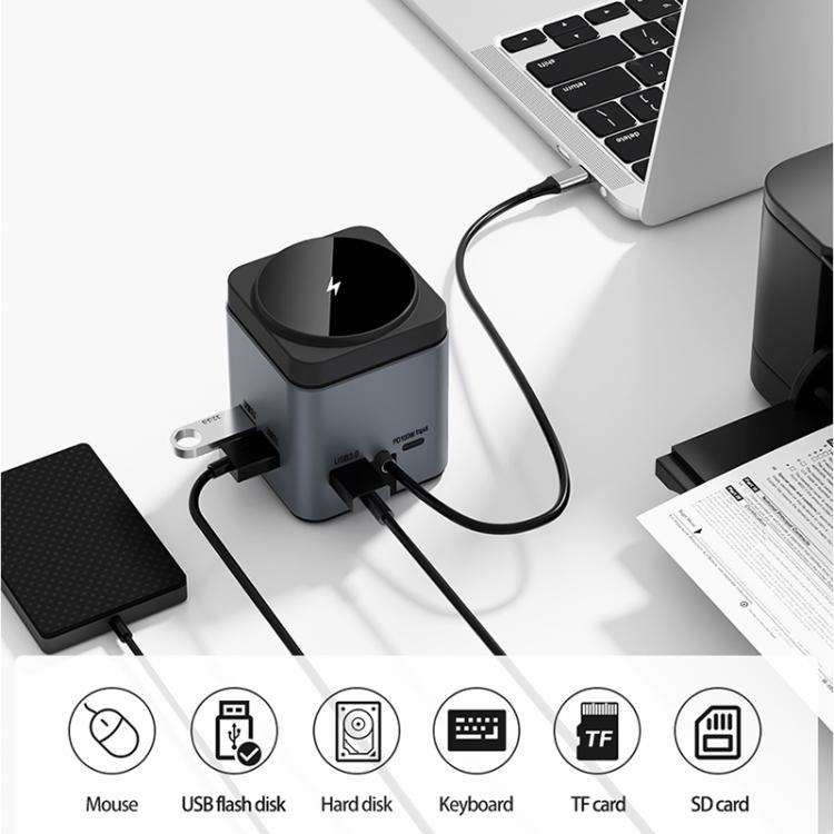 WiWU Wi-W025 9 in 1 HUB Docking Station Magnetic 15W Wireless Charger(Grey)