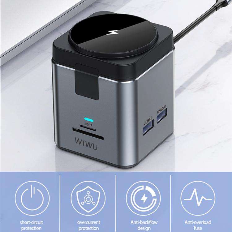 WiWU Wi-W025 9 in 1 HUB Docking Station Magnetic 15W Wireless Charger(Grey)