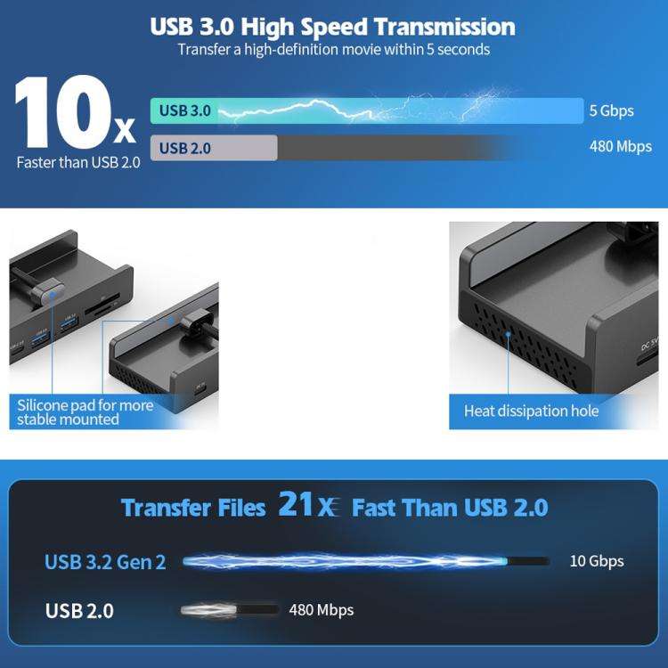 ORICO HCL-4A-Pro Aluminum Alloy 4-port USB3.0 Clamp Hub(Black)