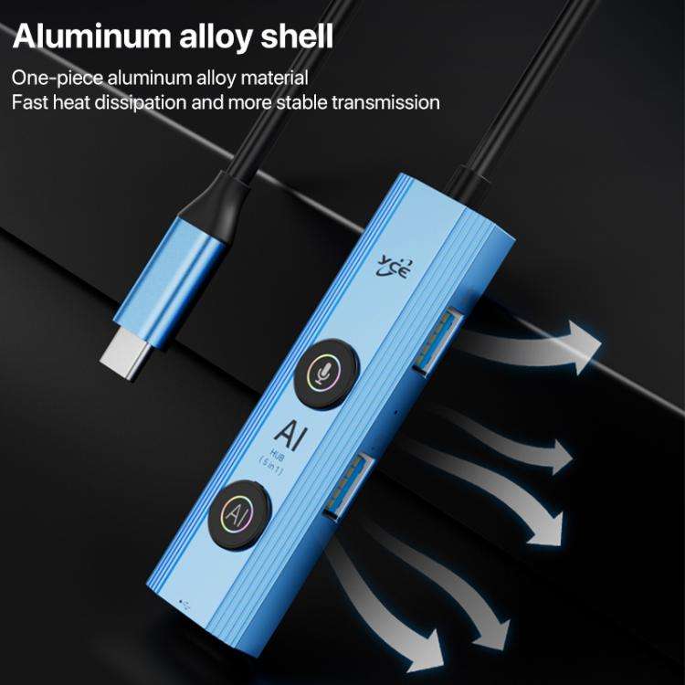 YCE V295 5 in 1 USB-C / Type-C HUB Adapter AI Docking Station(Blue)