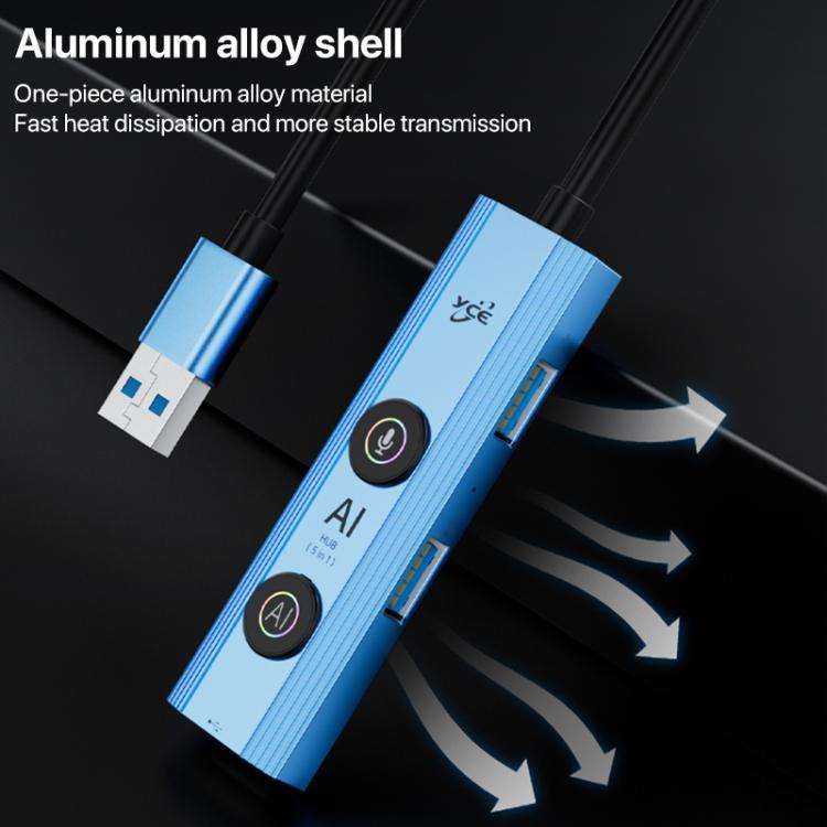 YCE V295A 5 in 1 USB3.0 HUB Adapter AI Docking Station(Blue)