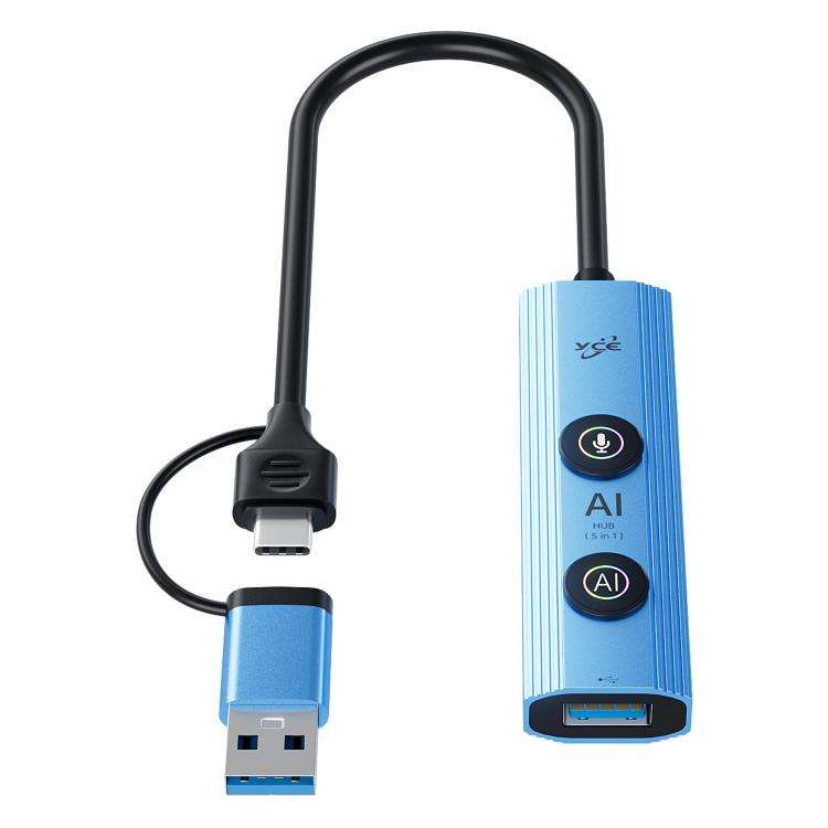 YCE V295B 5 in 1 USB3.0 / Type-C HUB Adapter AI Docking Station(Blue)