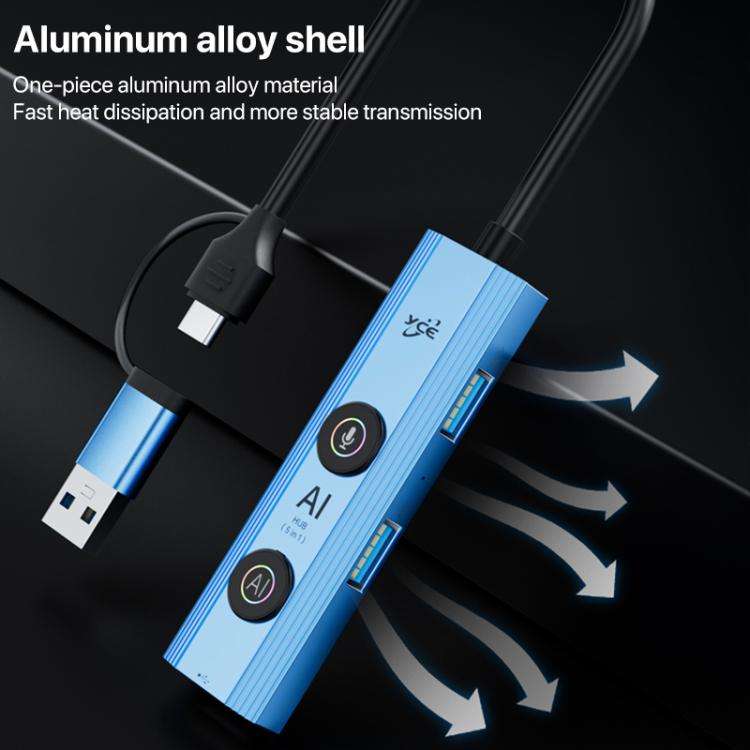 YCE V295B 5 in 1 USB3.0 / Type-C HUB Adapter AI Docking Station(Blue)