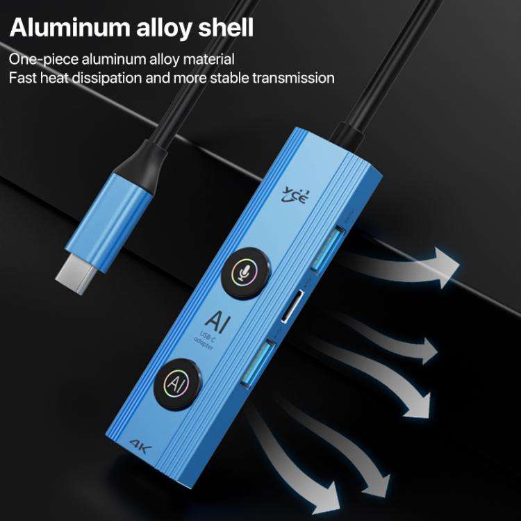 YCE V297A 7 in 1 USB-C / Type-C HUB Adapter AI Docking Station Support 8K Output(Blue)