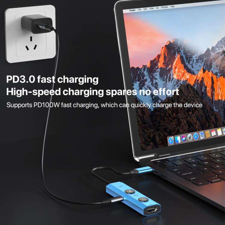 YCE V297A 7 in 1 USB-C / Type-C HUB Adapter AI Docking Station Support 8K Output(Blue)