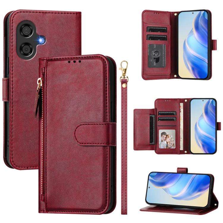 For Coolpad Cool 40i Multi-Card Slots Zipper Wallet Leather Phone Case(Dark Red)
