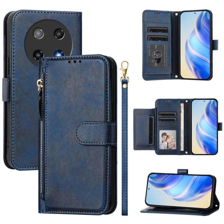 For Coolpad C16 Multi-Card Slots Zipper Wallet Leather Phone Case(Blue)