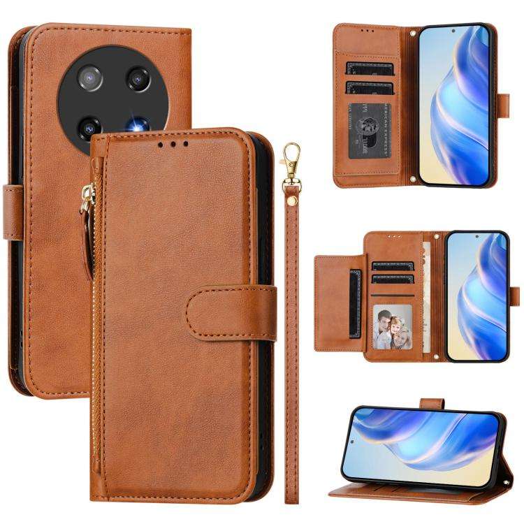 For Coolpad C16 Multi-Card Slots Zipper Wallet Leather Phone Case(Brown)