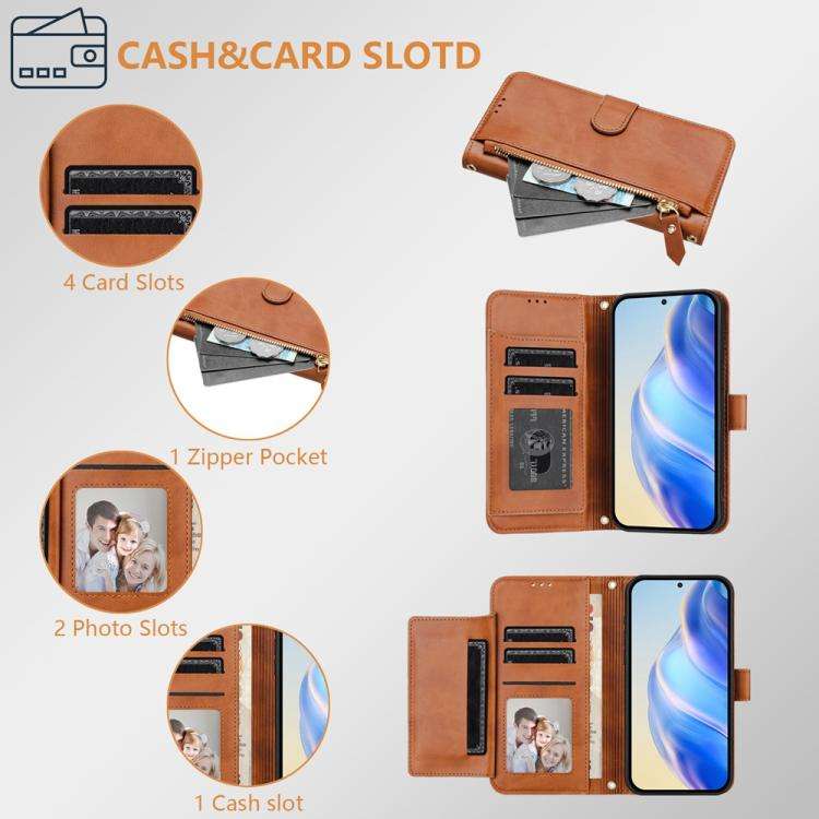 For Coolpad C16 Multi-Card Slots Zipper Wallet Leather Phone Case(Brown)
