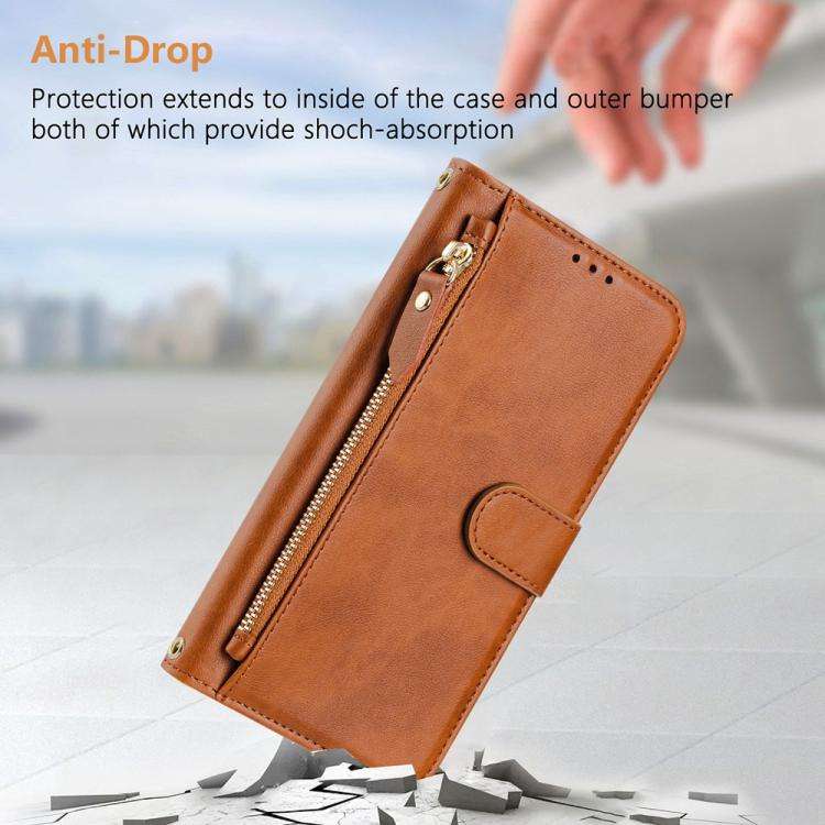 For Coolpad C16 Multi-Card Slots Zipper Wallet Leather Phone Case(Brown)