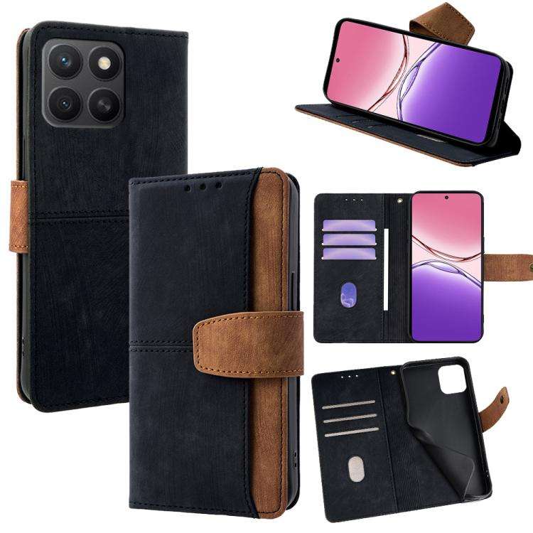 For Honor X8c 4G Global Color Stitching Skin Feel Leather RFID Blocking Phone Case(Black)