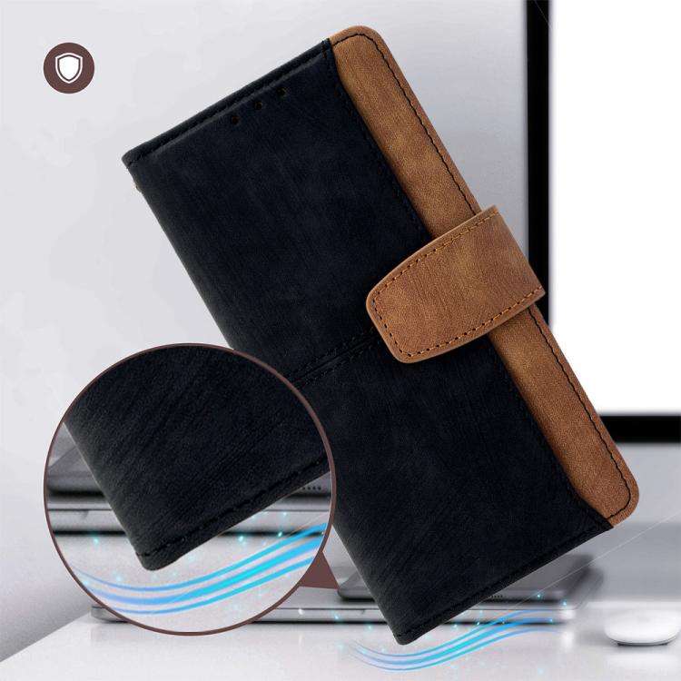 For Honor X8c 4G Global Color Stitching Skin Feel Leather RFID Blocking Phone Case(Black)