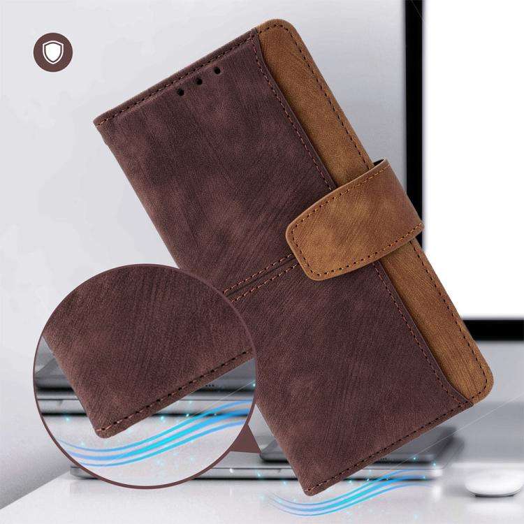 For Honor X8c 4G Global Color Stitching Skin Feel Leather RFID Blocking Phone Case(Brown)