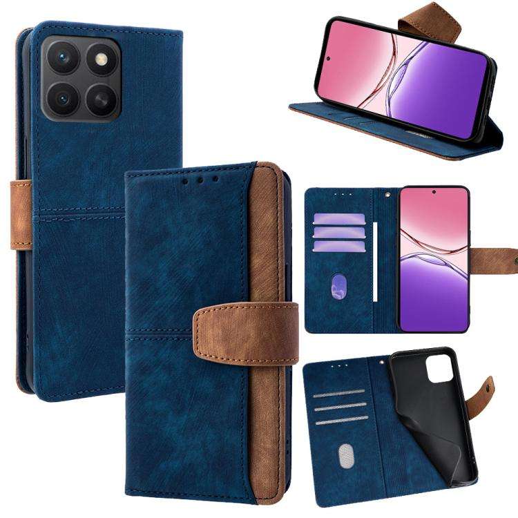 For Honor X8c 4G Global Color Stitching Skin Feel Leather RFID Blocking Phone Case(Blue)
