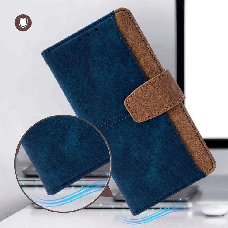 For Honor X8c 4G Global Color Stitching Skin Feel Leather RFID Blocking Phone Case(Blue)