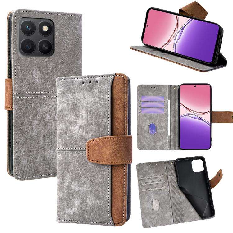 For Honor X8c 4G Global Color Stitching Skin Feel Leather RFID Blocking Phone Case(Grey)