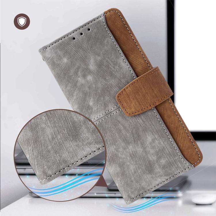For Honor X8c 4G Global Color Stitching Skin Feel Leather RFID Blocking Phone Case(Grey)