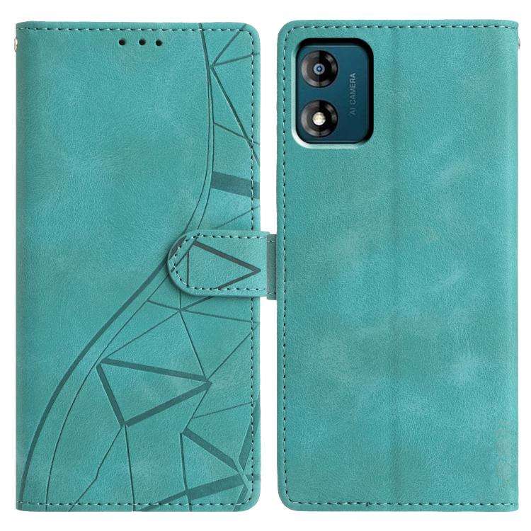 For Motorola Moto E13 Triangles Embossed Leather Phone Case(Green)