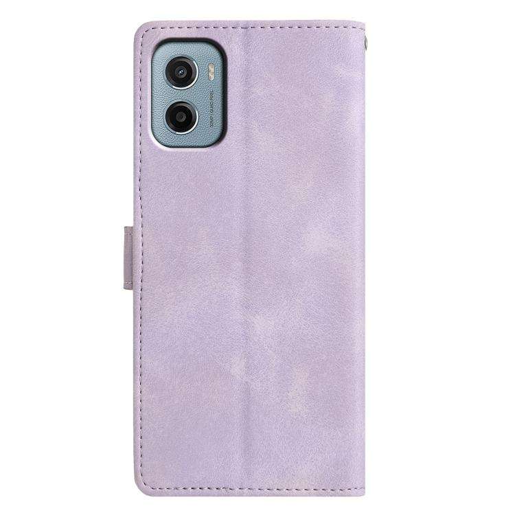 For Motorola Moto E15 Triangles Embossed Leather Phone Case(Purple)
