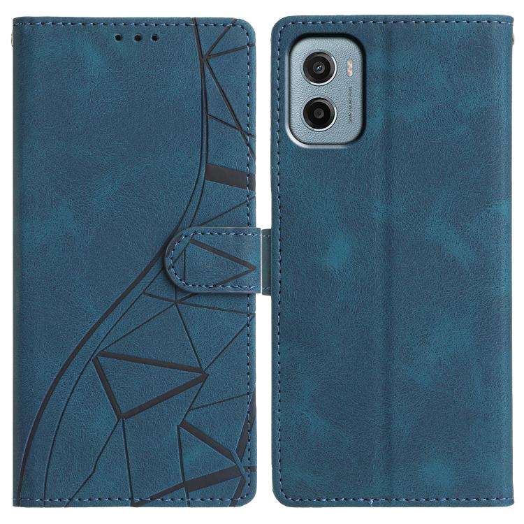 For Motorola Moto E15 Triangles Embossed Leather Phone Case(Blue)