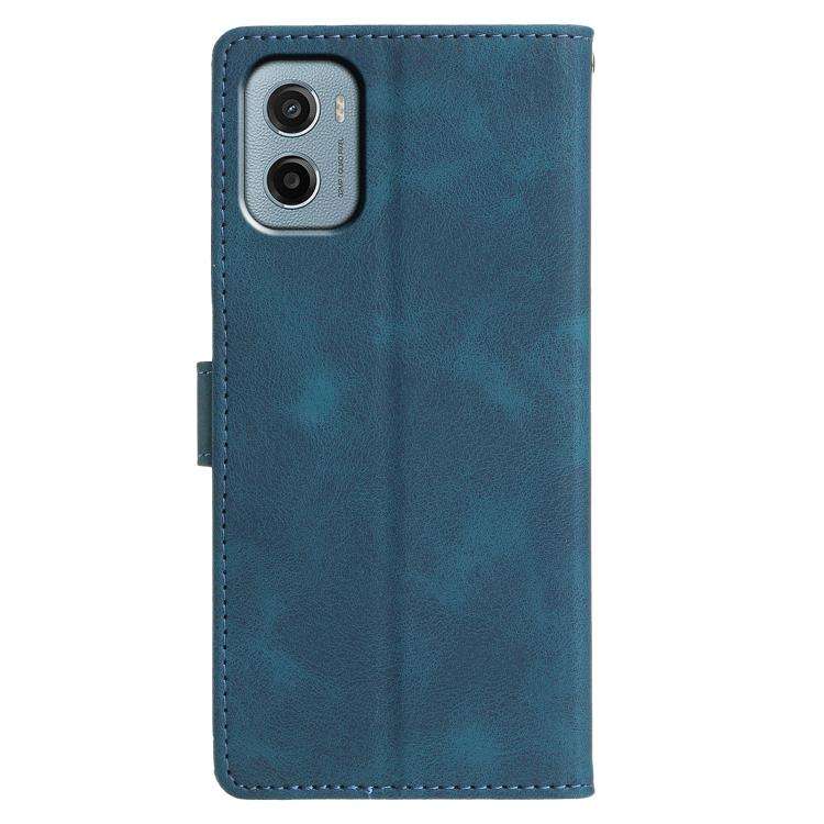 For Motorola Moto E15 Triangles Embossed Leather Phone Case(Blue)