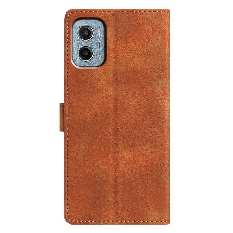 For Motorola Moto E15 Triangles Embossed Leather Phone Case(Brown)